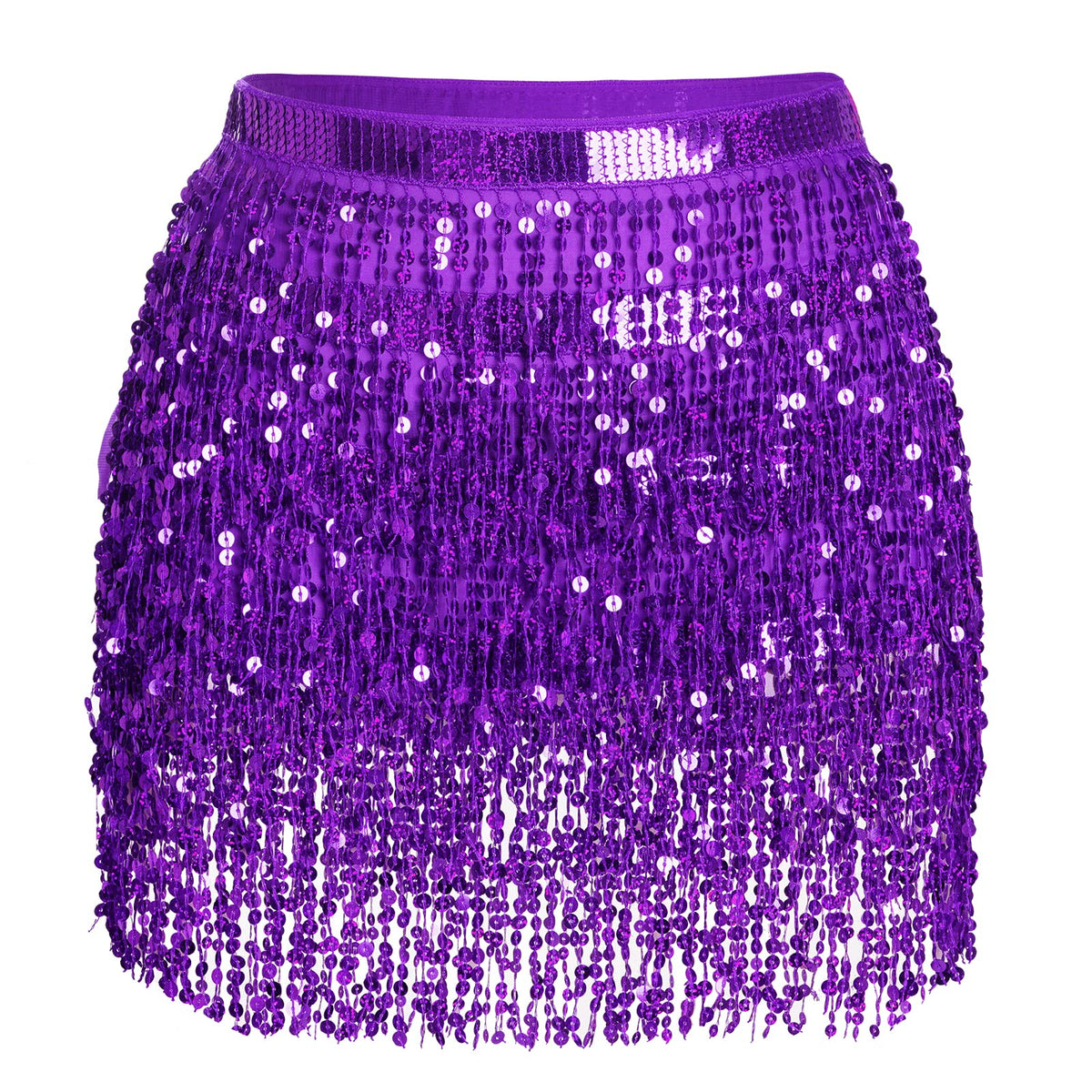 Belly Dance Hip Scarf Sequin Tassel Skirt Wrap Sparkly Rave Costume for Women