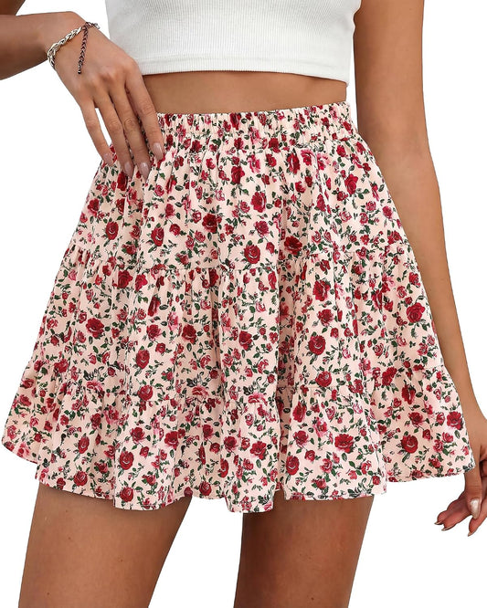 BTFBM Skirts for Women Summer Casual Floral Mini Skirt