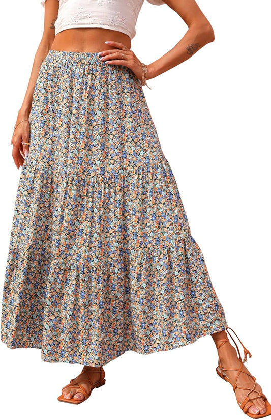 KIRUNDO Maxi Skirts for Women Summer Boho Floral Long Skirt