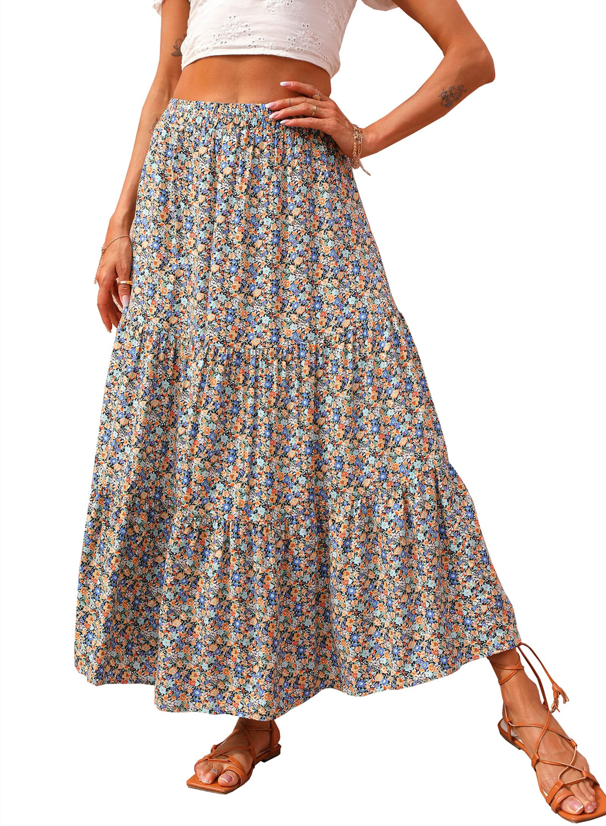 KIRUNDO Maxi Skirts for Women Summer Boho Floral Long Skirt