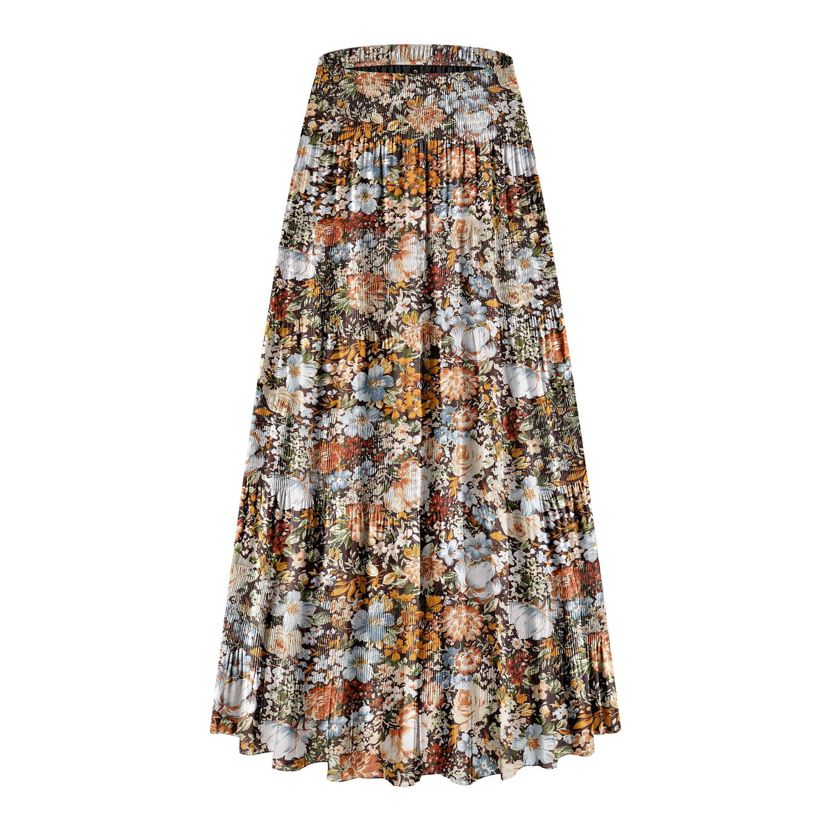 CYiNu Women's Chiffon Elastic High Waist Tiered Pleated Floral Printed A-Line Boho Long Maxi Skirts