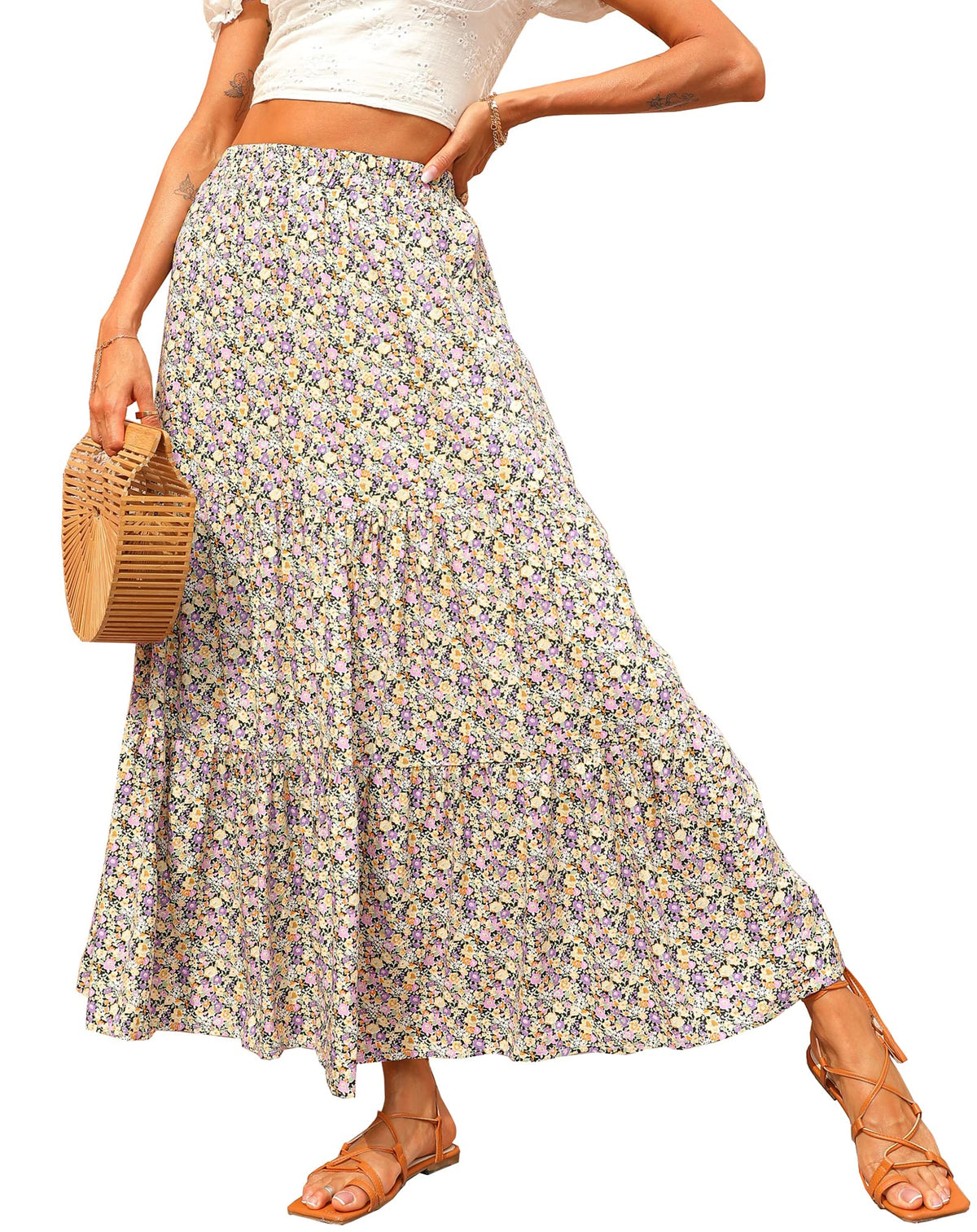 KIRUNDO Maxi Skirts for Women Summer Boho Floral Long Skirt