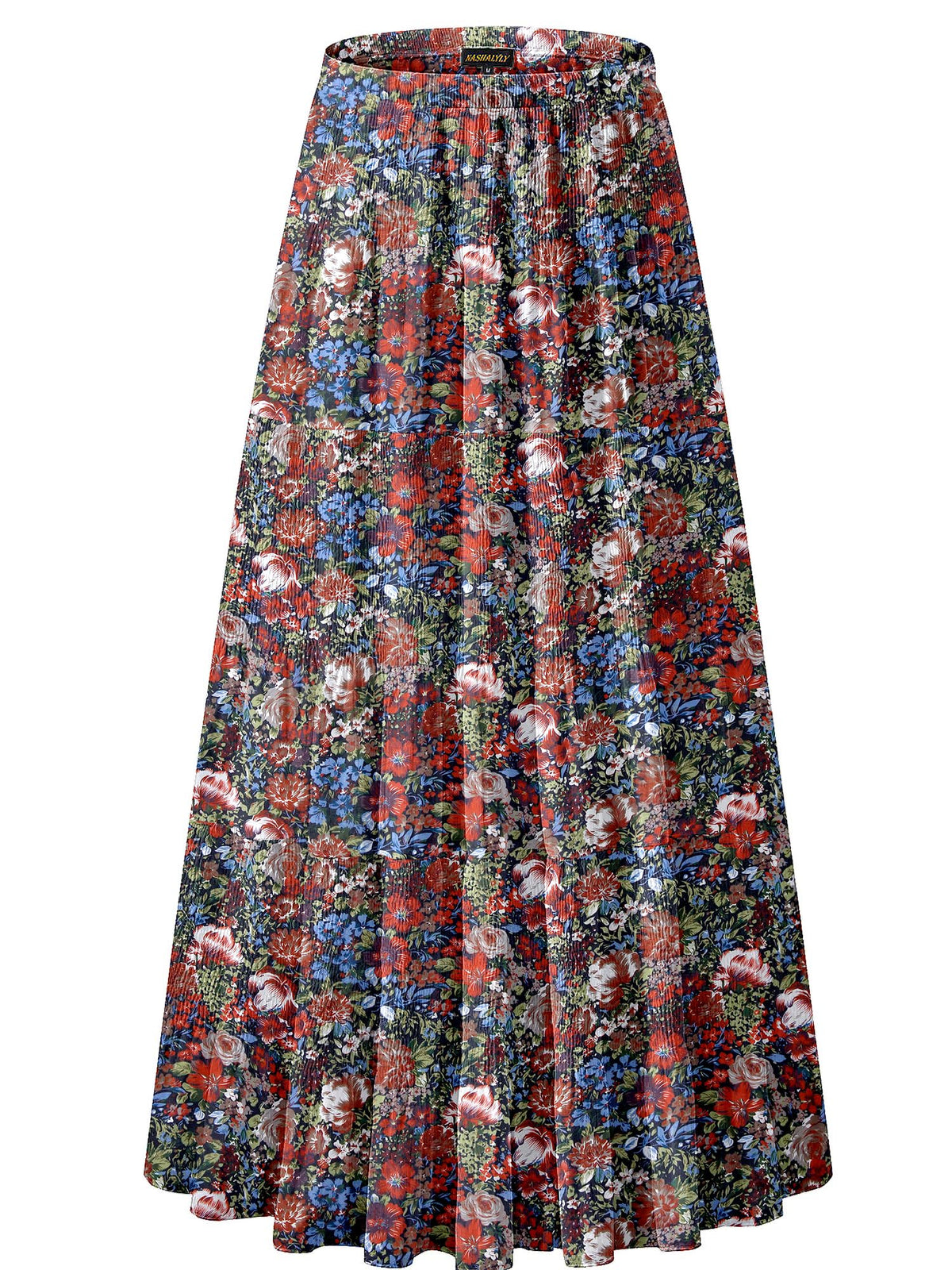 NASHALYLY Women's Chiffon Elastic High Waist Pleated A-Line Maxi Skirts