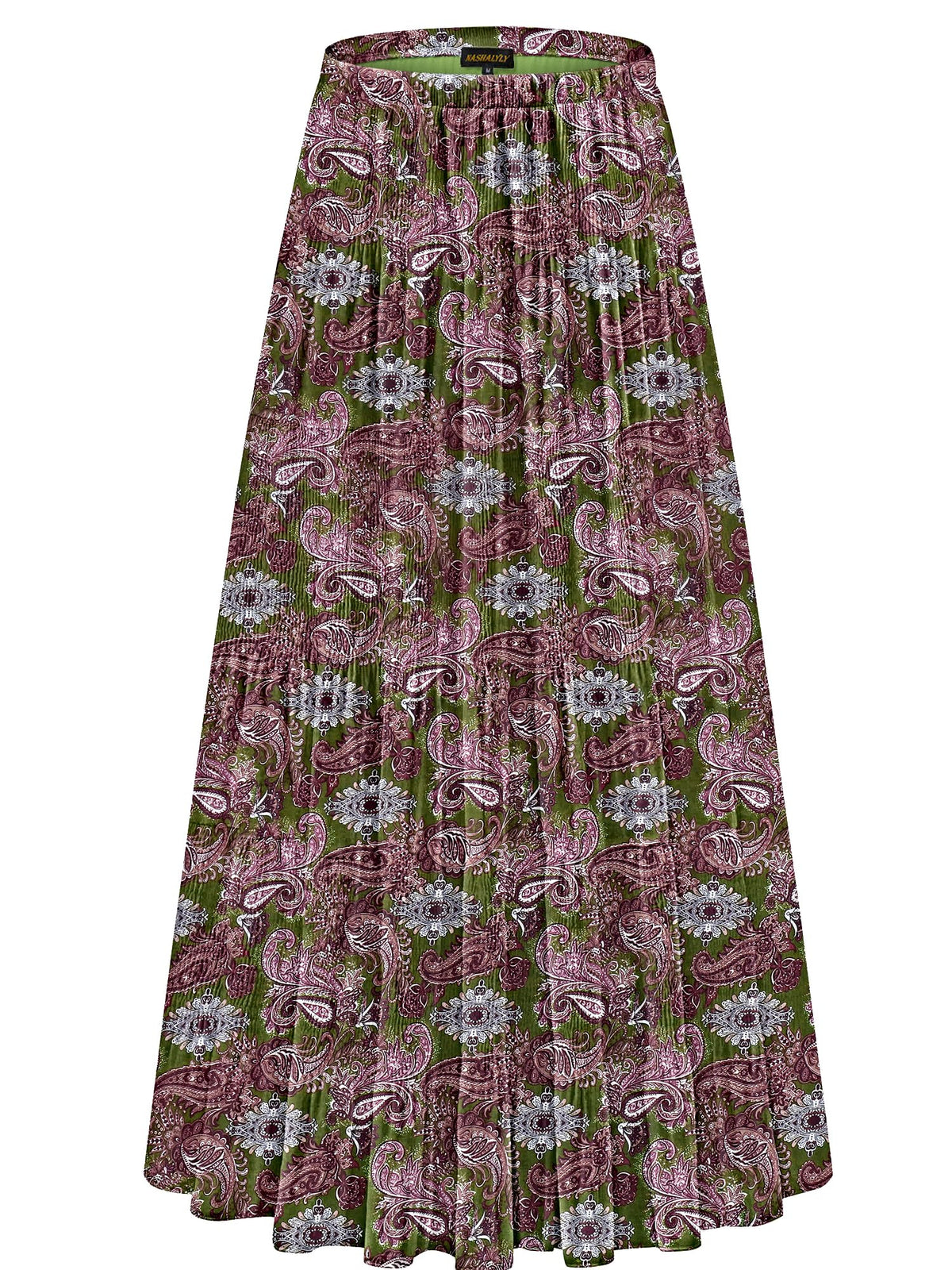 NASHALYLY Women's Chiffon Elastic High Waist Pleated A-Line Maxi Skirts