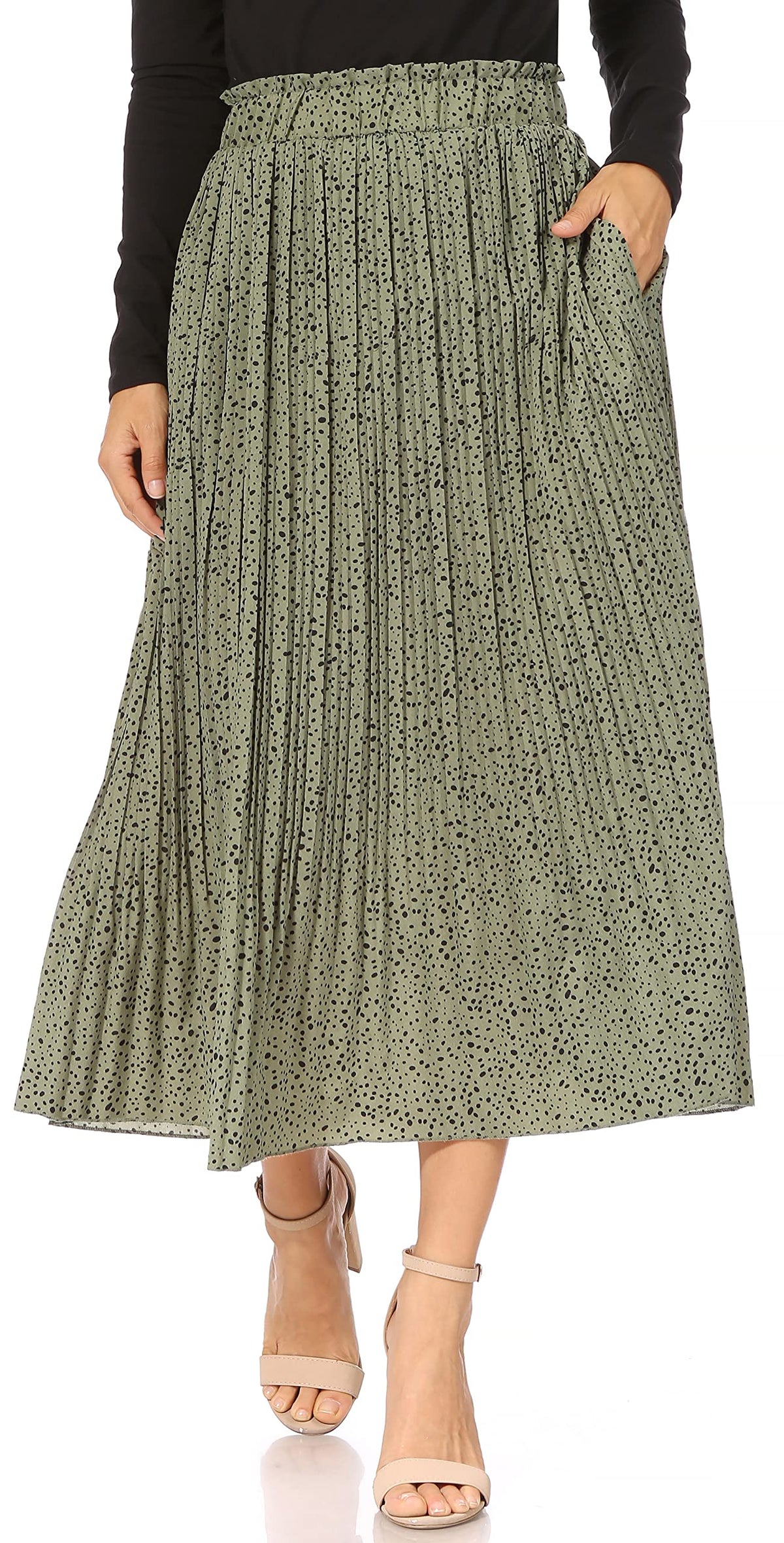 Simlu Pleated Midi Skirts for Women with Pockets, Elastic High Waisted Skirt Reg & Plus Size Womens Summer Skirts Trendy 2023