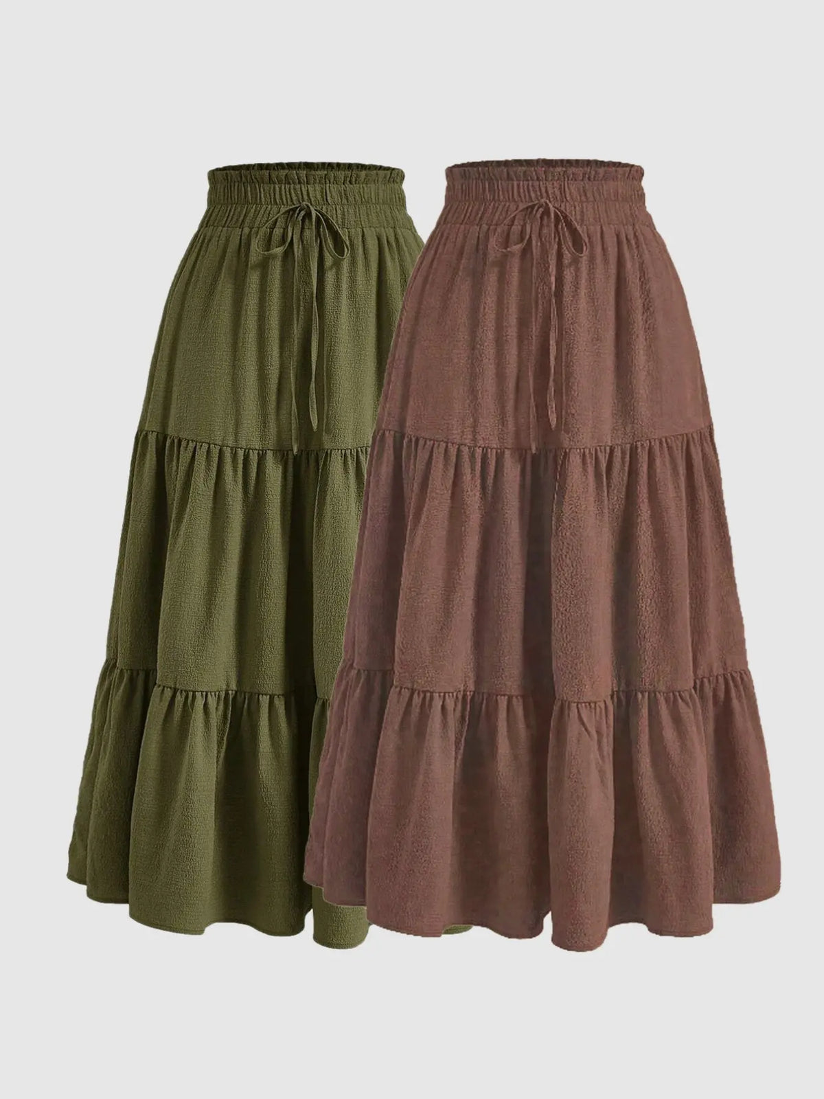 Women's 2 Piece Casual Drawstring Layered Ruffles Fitted Layered Ruffles Long Skirts, Thin Woven Fabric Lightweight Plain All Seasons Wear, Fitted Design Casual Fashion Skirt, Womenswear