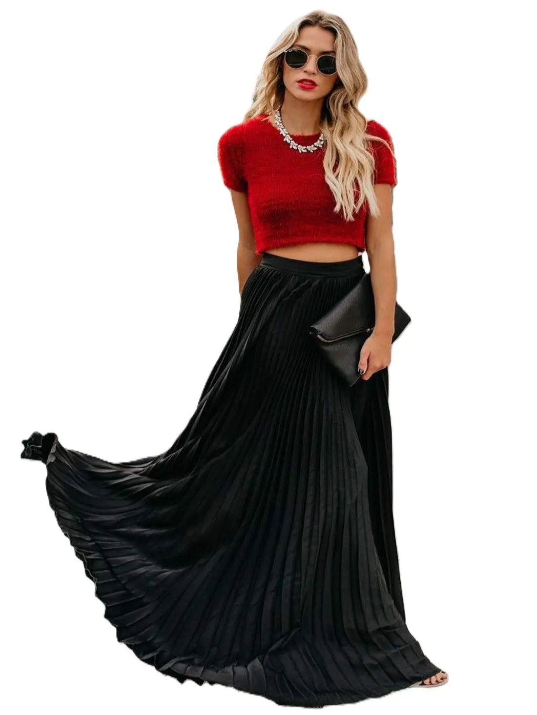 Ebossy Women's High Waist Flowy Pleated Chiffon Maxi Skirt - Casual Loose Fitted, Elastic Waist, Summer Fall Winter Wear, Basic Minimalist Design Womenswear,back to school shopping