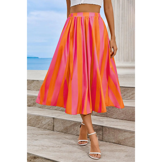 Cicy Bell Womens Summer Striped Maxi Skirts A-Line Elastic Waist Flowy Skirt Beach Vacation Outfits