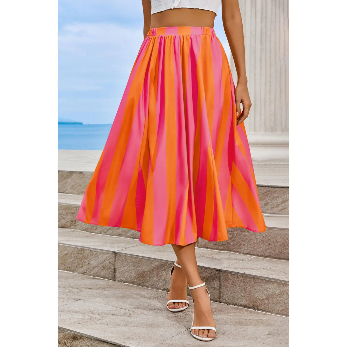 Cicy Bell Womens Summer Striped Maxi Skirts A-Line Elastic Waist Flowy Skirt Beach Vacation Outfits