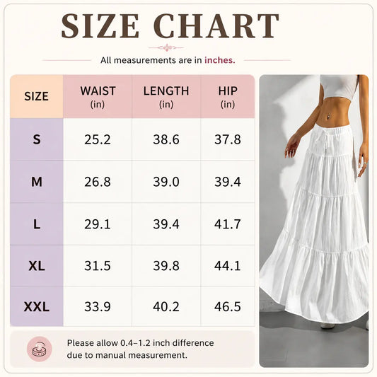 Women's Boho Tiered Maxi Skirt - Elastic High Waist Drawstring, Flowy A-Line, Pleated Ruffle, Lightweight Basic Bottom with Drape & Elegance for Summer Casual Beach Wear, Vintage Fairycore Solid Swing Skirt,sohochic