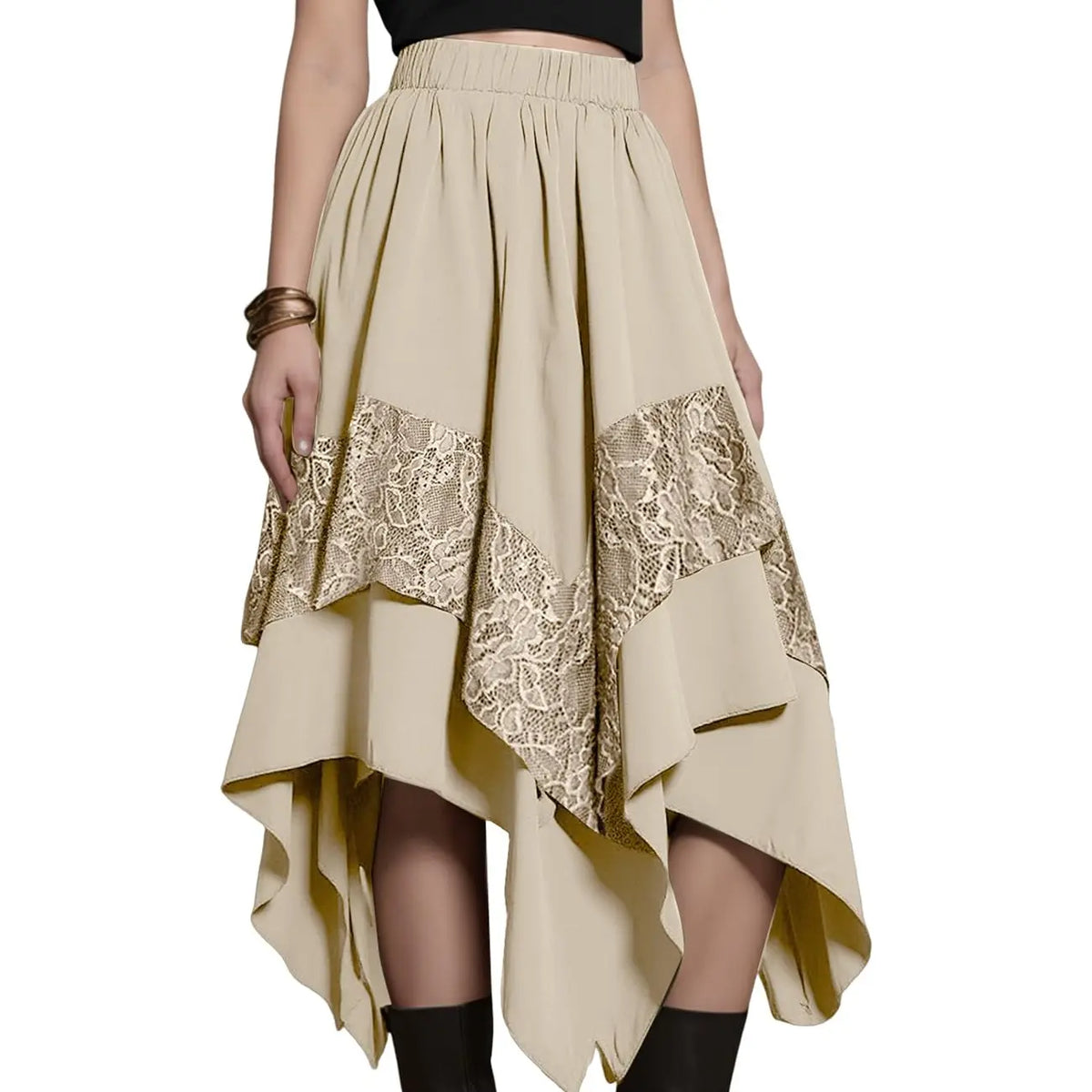Arssm Womens Renaissance Skirt Lace Tiered Asymmetrical Flowy Fairy Long Skirt High Waist Gothic Midi Skirts