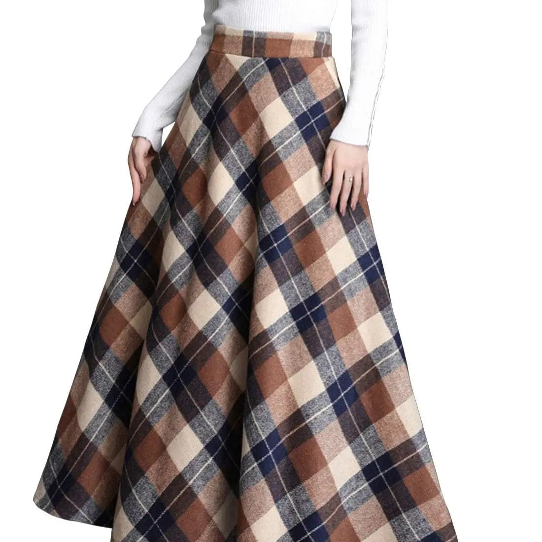Ebossy Women's Vintage High Waist Wool Blend Plaid A-Line Long Maxi Skirt with Pocket Bottoms Womenswear,clothes for back to school,first day of school outfits