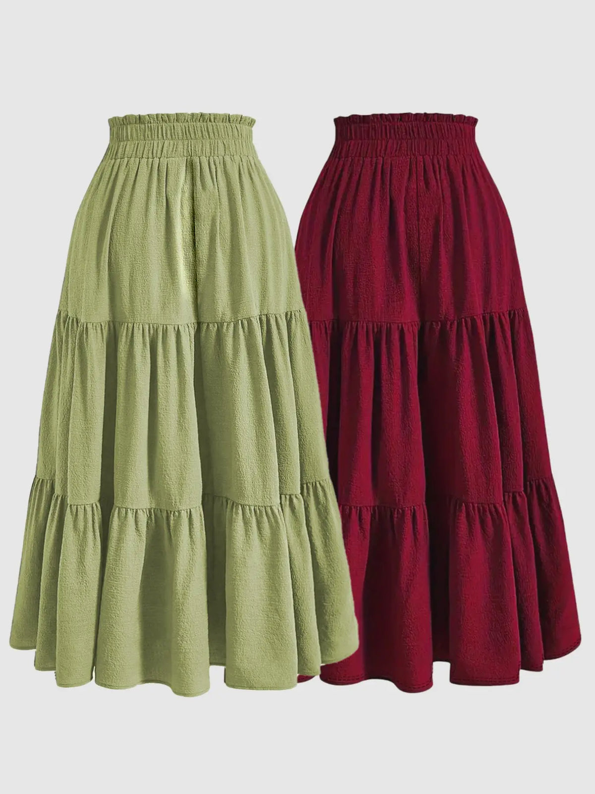 Women's 2 Piece Set, Casual Fitted Long Skirt with Drawstring and Layered Ruffles, Thin Lightweight Woven Fabric, Plain Pattern, All Seasons Wear, Skirt Sets, Womenswear, Clothes, Lady