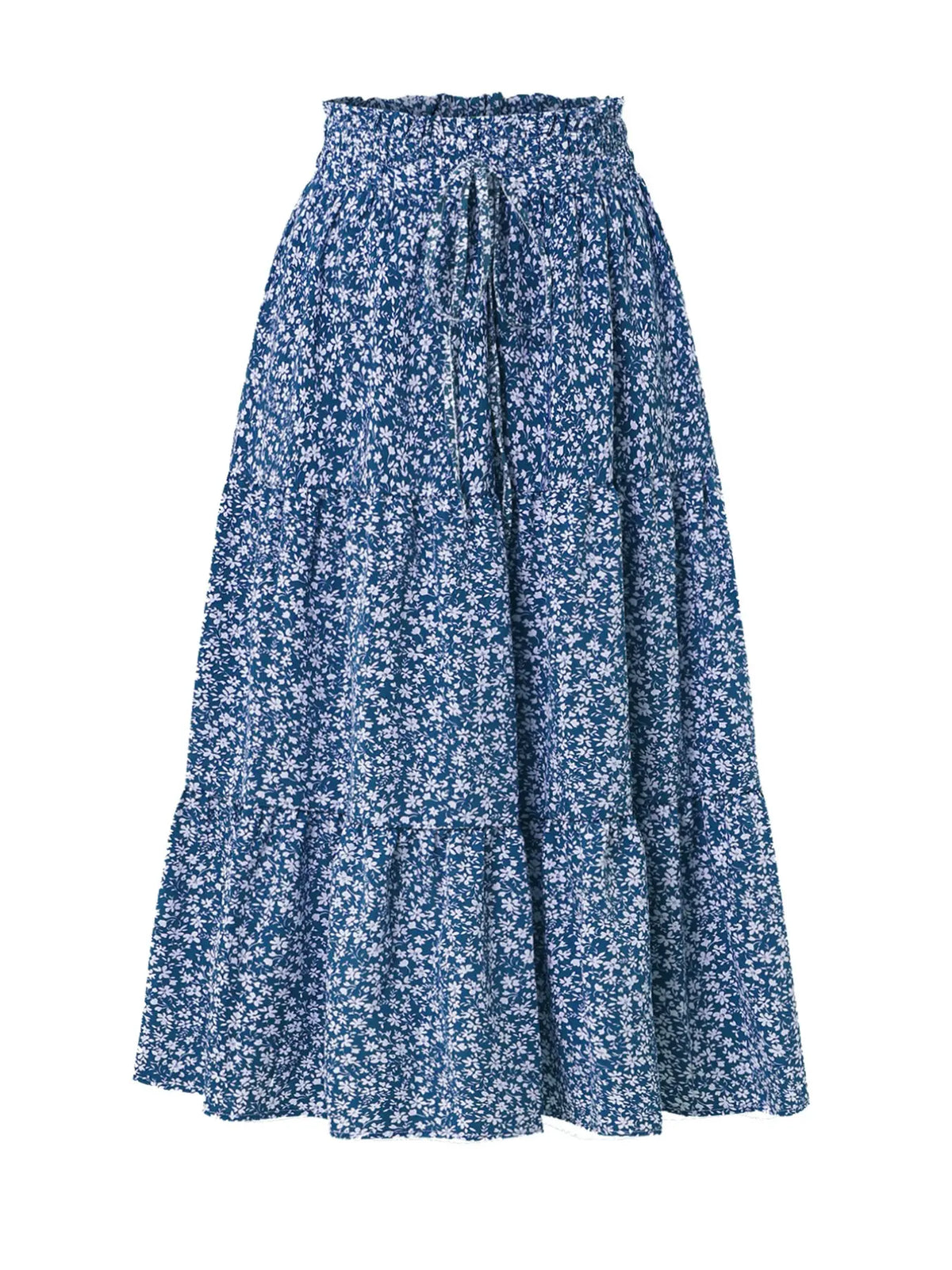 Boho High-Waisted Fishtail Skirt Bottoms, Bohemian Floral Skirt, Plain Color Solid A-Line Midi Dress, Layered Ruffle Hem, Casual Long Skirt for All Seasons