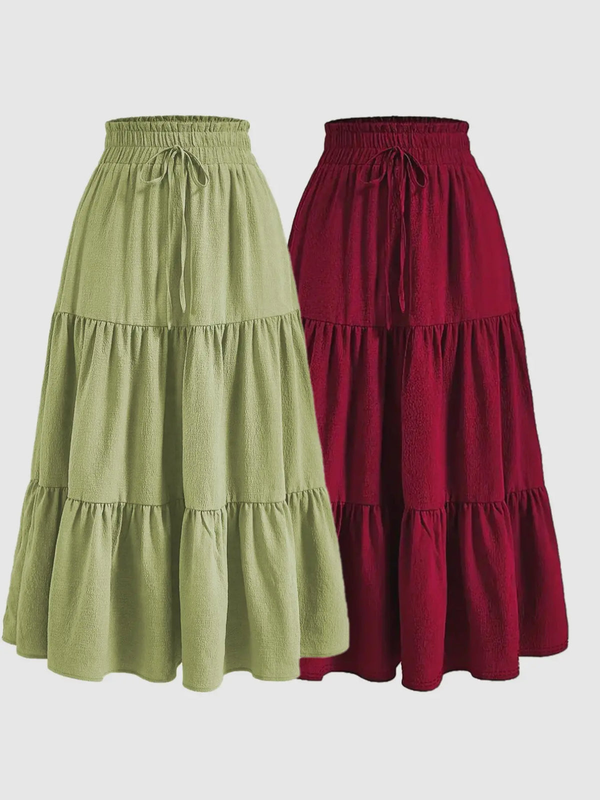 Women's 2 Piece Casual Drawstring Layered Ruffles Fitted Layered Ruffles Long Skirts, Thin Woven Fabric Lightweight Plain All Seasons Wear, Fitted Design Casual Fashion Skirt, Womenswear
