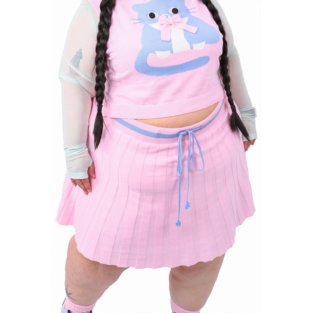 Kitty Knit Pleated Skort