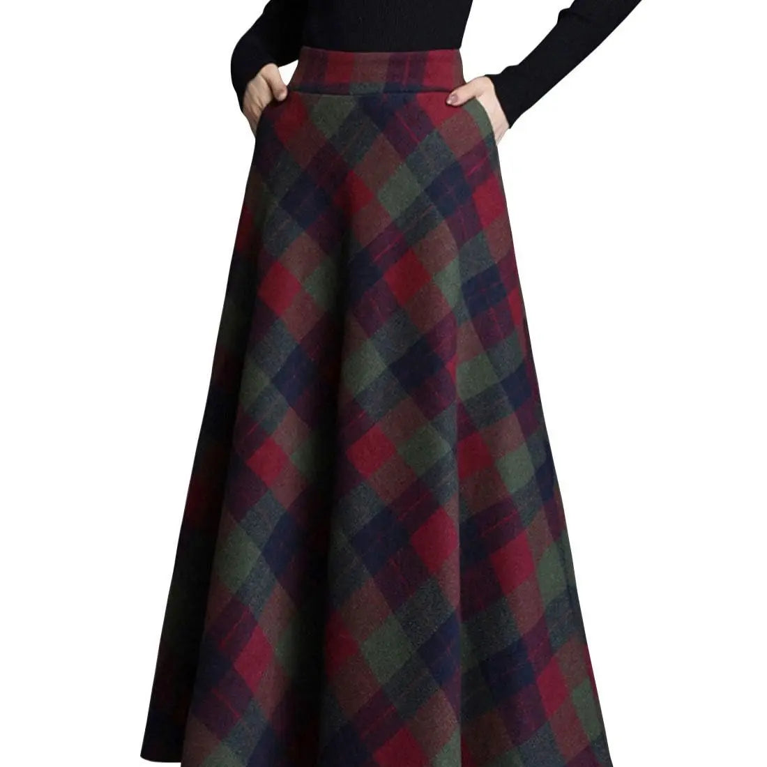 Ebossy Women's Vintage High Waist Wool Blend Plaid A-Line Long Maxi Skirt with Pocket Bottoms Womenswear,clothes for back to school,first day of school outfits