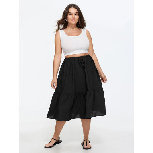 BloomChic Women's Plus Size Plain Tiered Flowy Midi Skirt 2026 [M-6X] - Multi-Fit, Flowy Pleated, Summerfinds Skirts, Flowy Pleated Skirts,clothes for back to school,first day of school outfits，SohoChic