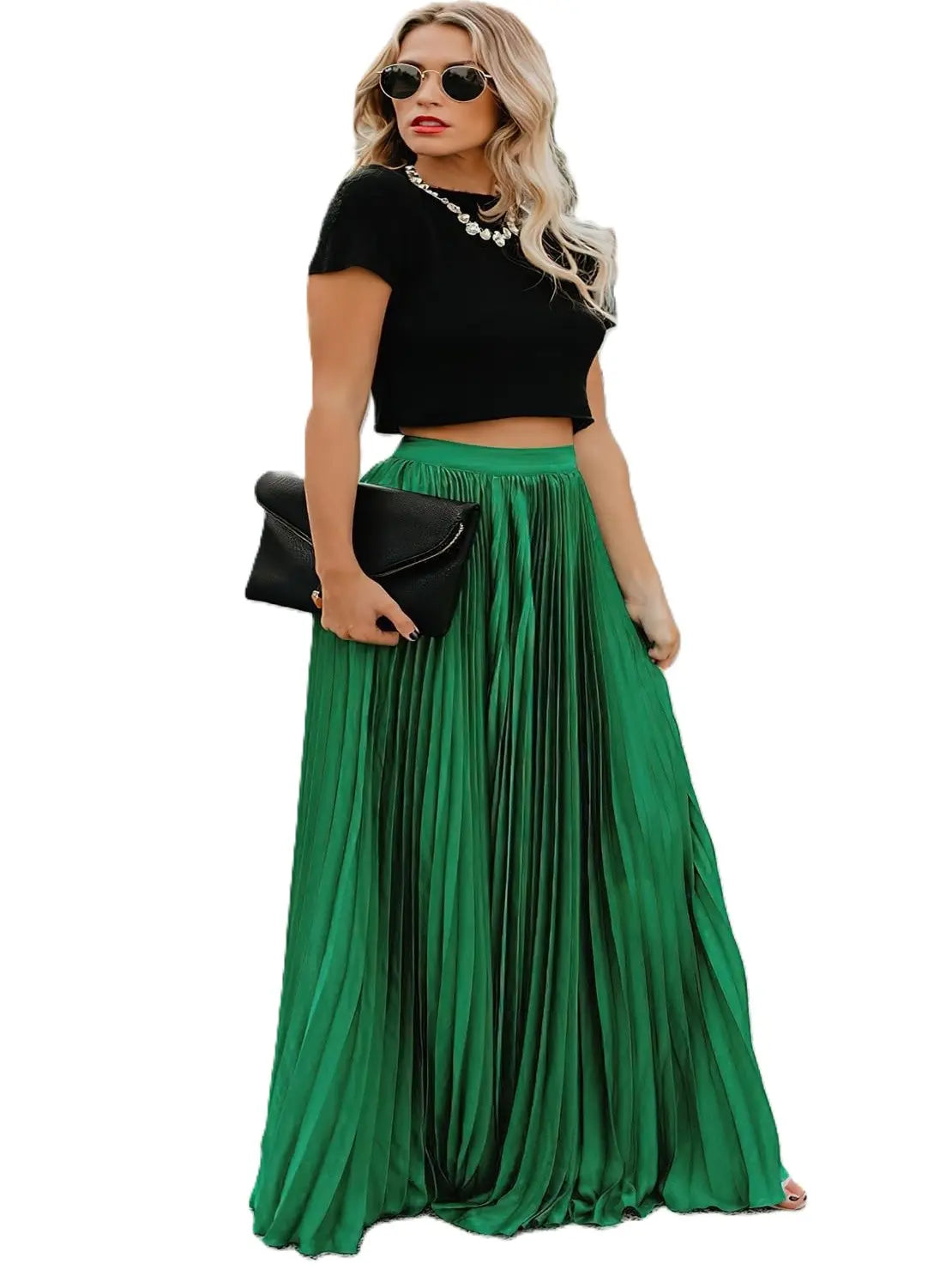 Ebossy Women's High Waist Flowy Pleated Chiffon Maxi Skirt - Casual Loose Fitted, Elastic Waist, Summer Fall Winter Wear, Basic Minimalist Design Womenswear,back to school shopping