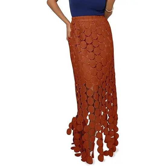 Cicy Bell Womens Hollow Out Maxi Skirts Summer High Waisted Boho Fringe Hem Long Skirt