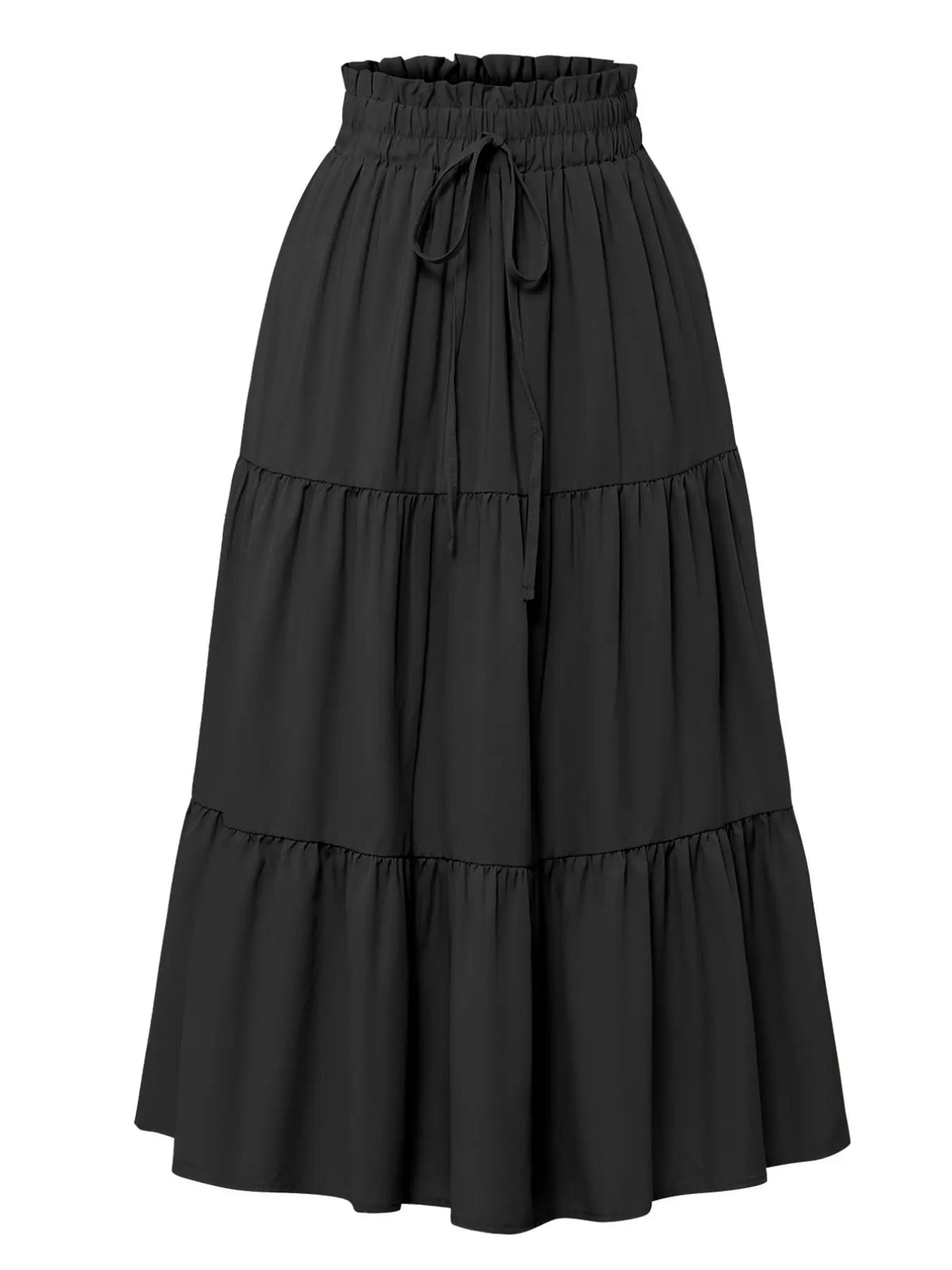 Boho High-Waisted Fishtail Skirt Bottoms, Bohemian Floral Skirt, Plain Color Solid A-Line Midi Dress, Layered Ruffle Hem, Casual Long Skirt for All Seasons