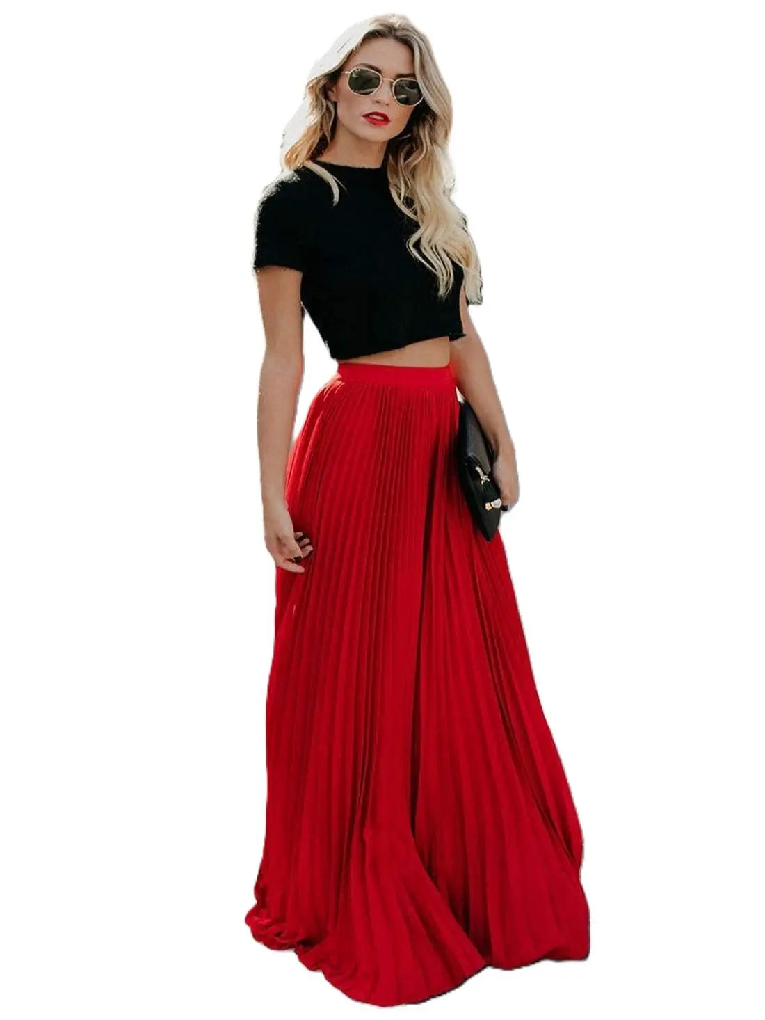 Ebossy Women's High Waist Flowy Pleated Chiffon Maxi Skirt - Casual Loose Fitted, Elastic Waist, Summer Fall Winter Wear, Basic Minimalist Design Womenswear,back to school shopping