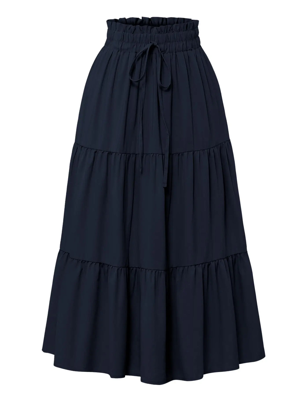 Boho High-Waisted Fishtail Skirt Bottoms, Bohemian Floral Skirt, Plain Color Solid A-Line Midi Dress, Layered Ruffle Hem, Casual Long Skirt for All Seasons