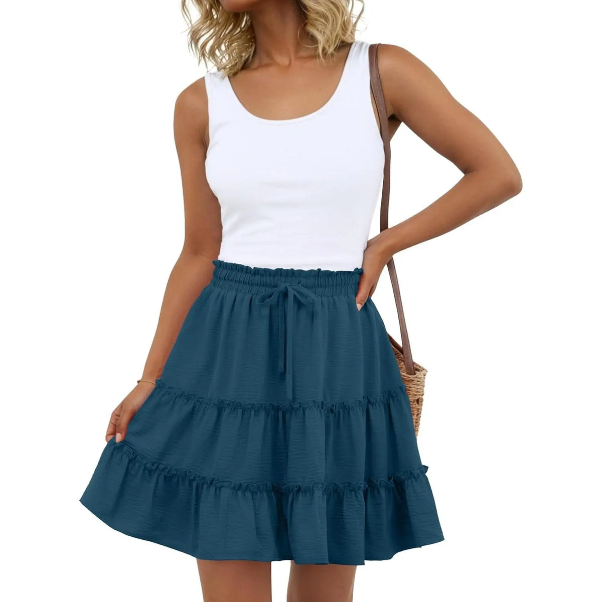 Lepunuo Boho Skirts for Women Flowy Casual Cute Skorts Built-in Shorts Floral Ruffle Tiered Skirts with Pockets