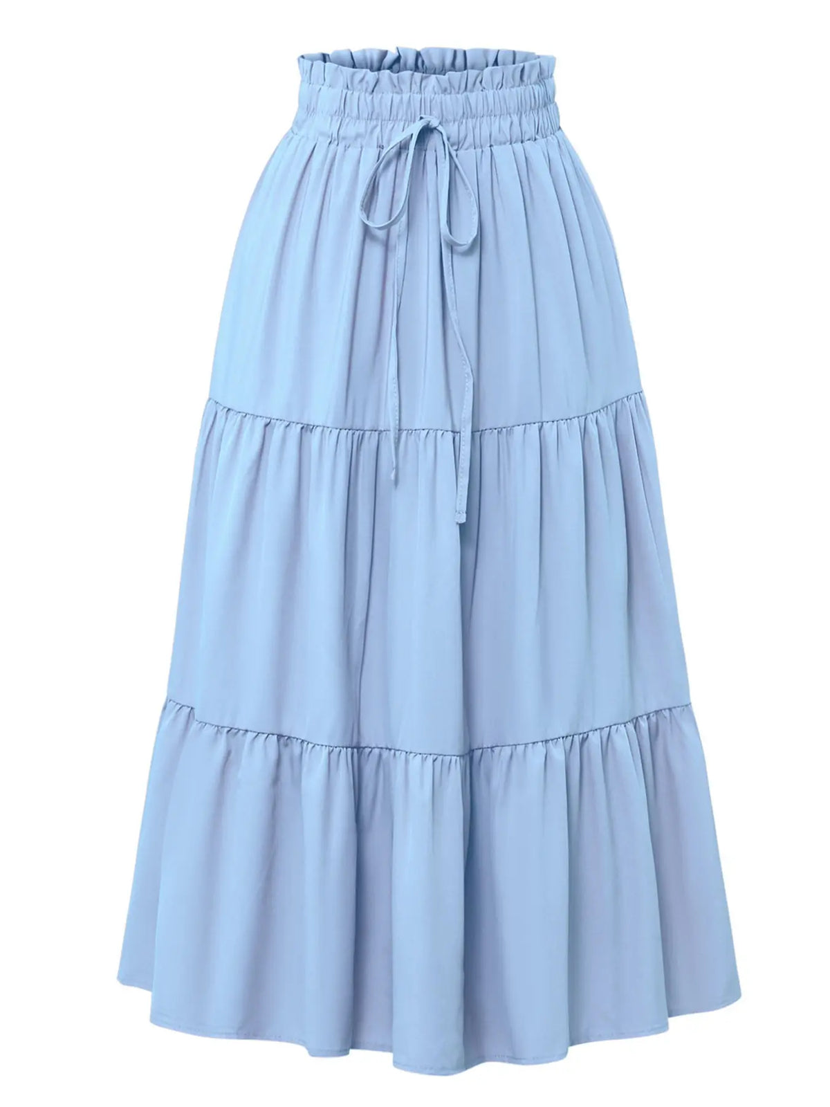 Boho High-Waisted Fishtail Skirt Bottoms, Bohemian Floral Skirt, Plain Color Solid A-Line Midi Dress, Layered Ruffle Hem, Casual Long Skirt for All Seasons