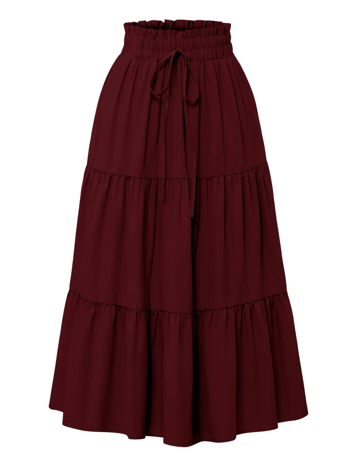 Boho High-Waisted Fishtail Skirt Bottoms, Bohemian Floral Skirt, Plain Color Solid A-Line Midi Dress, Layered Ruffle Hem, Casual Long Skirt for All Seasons