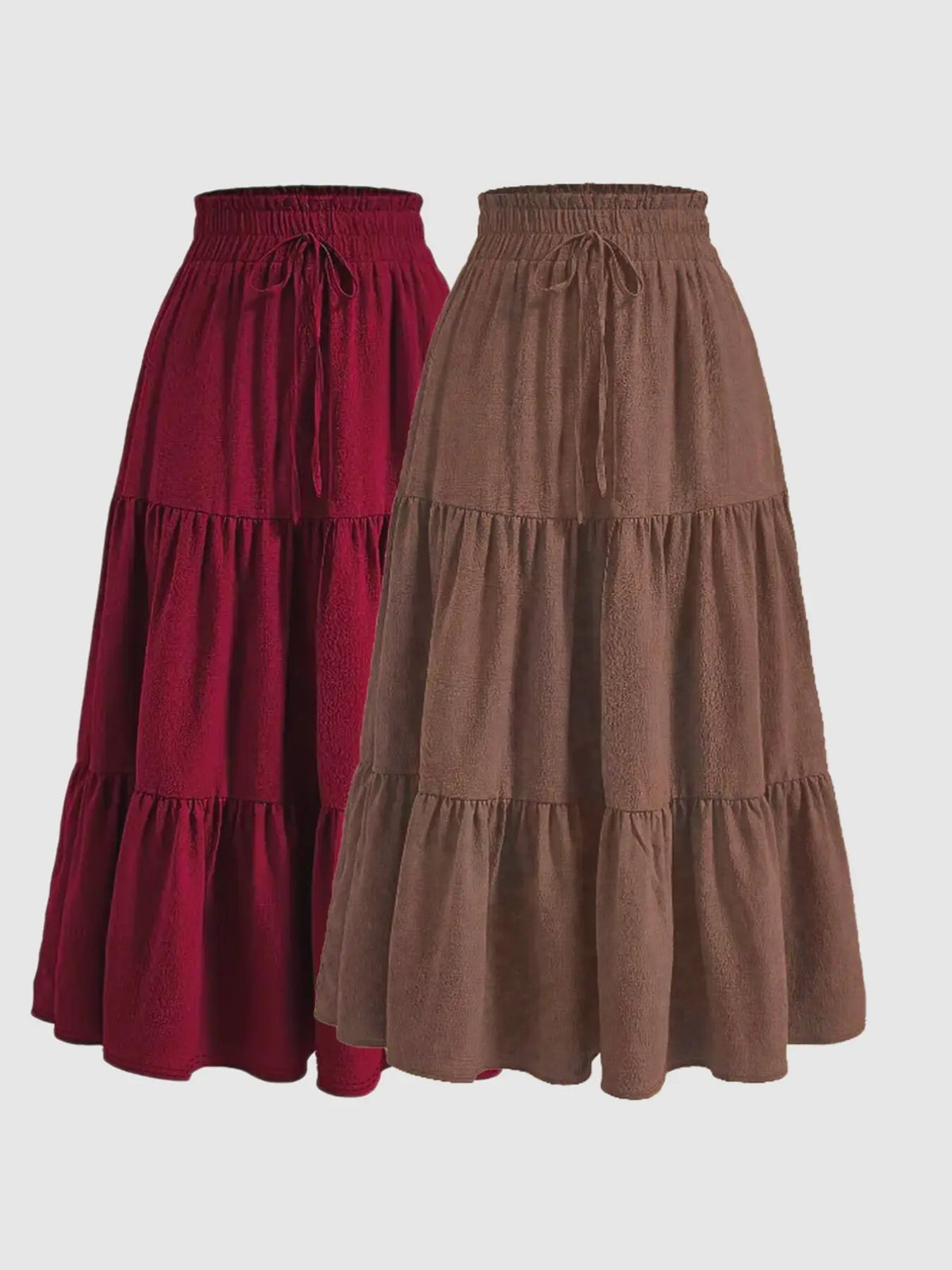 Women's 2 Piece Casual Drawstring Layered Ruffles Fitted Layered Ruffles Long Skirts, Thin Woven Fabric Lightweight Plain All Seasons Wear, Fitted Design Casual Fashion Skirt, Womenswear