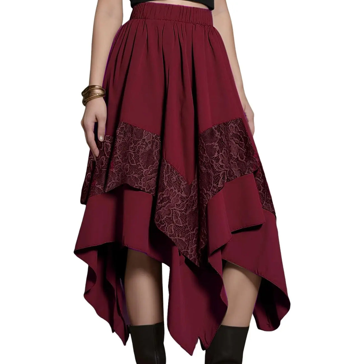 Arssm Womens Renaissance Skirt Lace Tiered Asymmetrical Flowy Fairy Long Skirt High Waist Gothic Midi Skirts