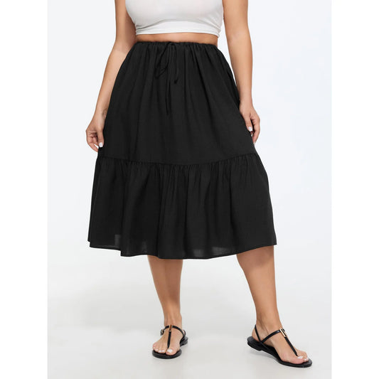 BloomChic Women's Plus Size Plain Tiered Flowy Midi Skirt 2026 [M-6X] - Multi-Fit, Flowy Pleated, Summerfinds Skirts, Flowy Pleated Skirts,clothes for back to school,first day of school outfits，SohoChic