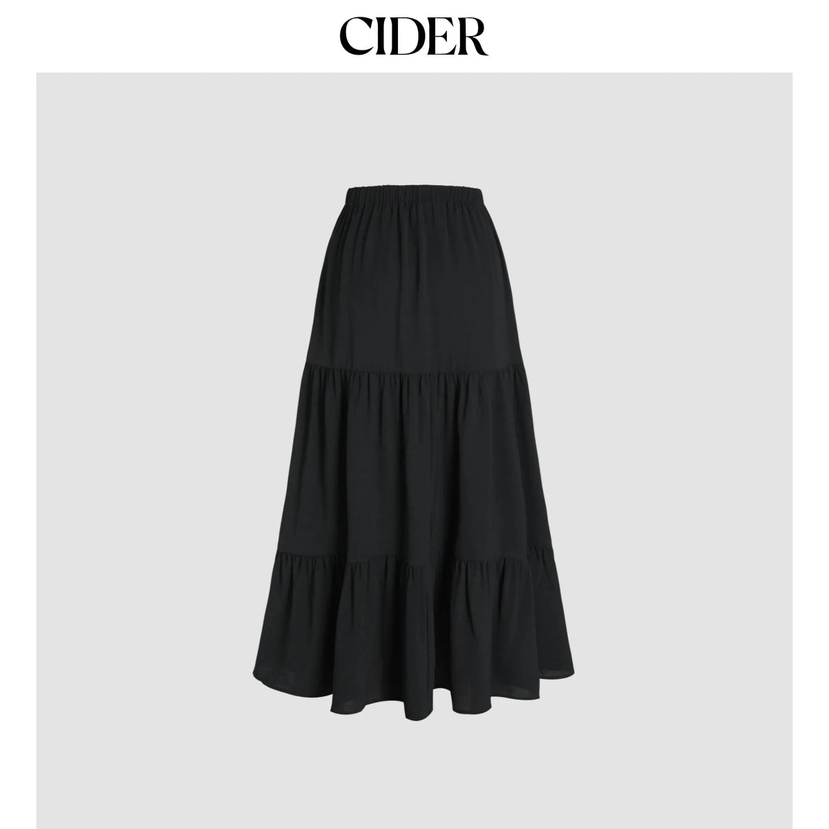 Cider Solid Elastic Waist Ruffle Hem Tiered Maxi Skirt,clothes for back to school,first day of school outfits