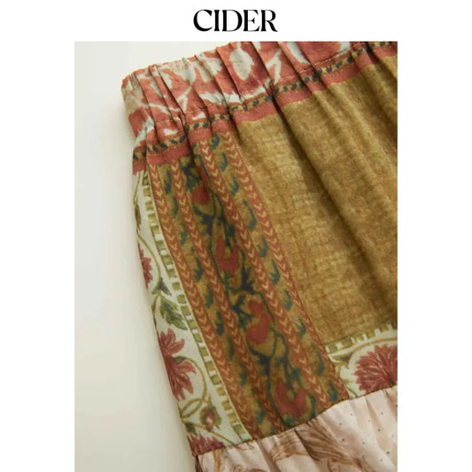 Cider Mid Rise Aztec Two Tone Tiered Ruffle Maxi Skirt