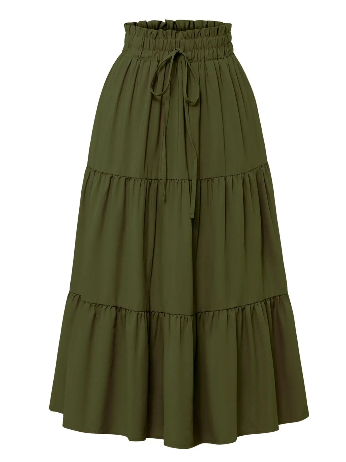 Boho High-Waisted Fishtail Skirt Bottoms, Bohemian Floral Skirt, Plain Color Solid A-Line Midi Dress, Layered Ruffle Hem, Casual Long Skirt for All Seasons