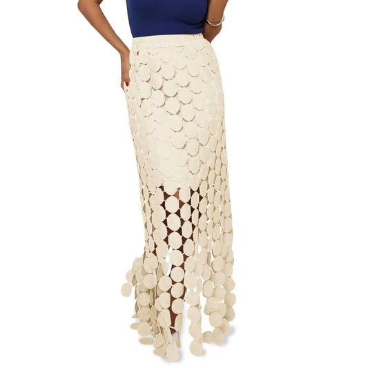 Cicy Bell Womens Hollow Out Maxi Skirts Summer High Waisted Boho Fringe Hem Long Skirt