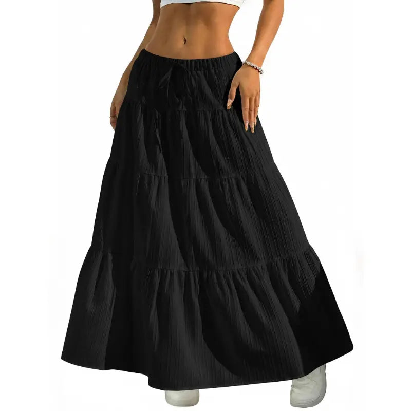 Women's Boho Flowy White Maxi Skirt Flared Ruffle Elastic Waist Summer A Line 2026 Spring Long Bohemian Skirts,back to school shopping